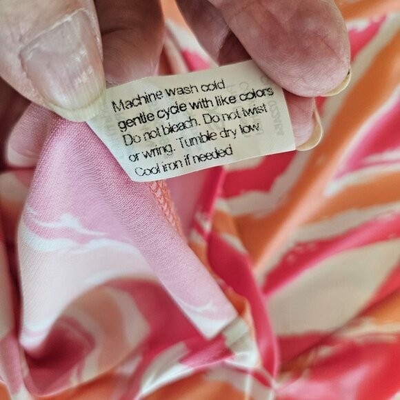 Tori Richard Honolulu Pink Orange Drawstring Waist Diamond Print Dress Size XS - Picture 7 of 12